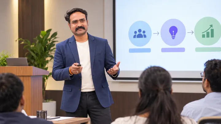 Ajay Singh presenting an audience, idea and growth framework